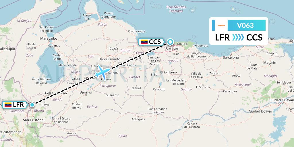 V063 Conviasa Flight Map: Venezuela to Caracas