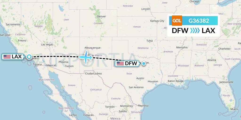 G36382 GOL Transportes Aeros Flight Map: Dallas to Los Angeles