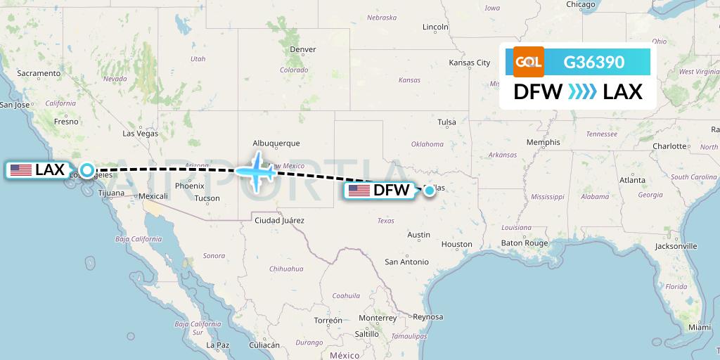 G36390 GOL Transportes Aeros Flight Map: Dallas to Los Angeles