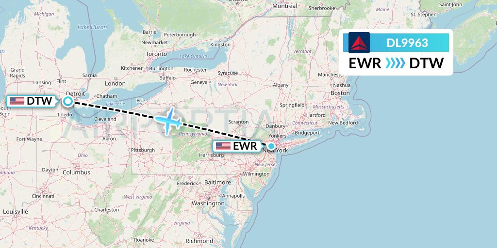 DL9963 Delta Air Lines Flight Map: New York to Detroit