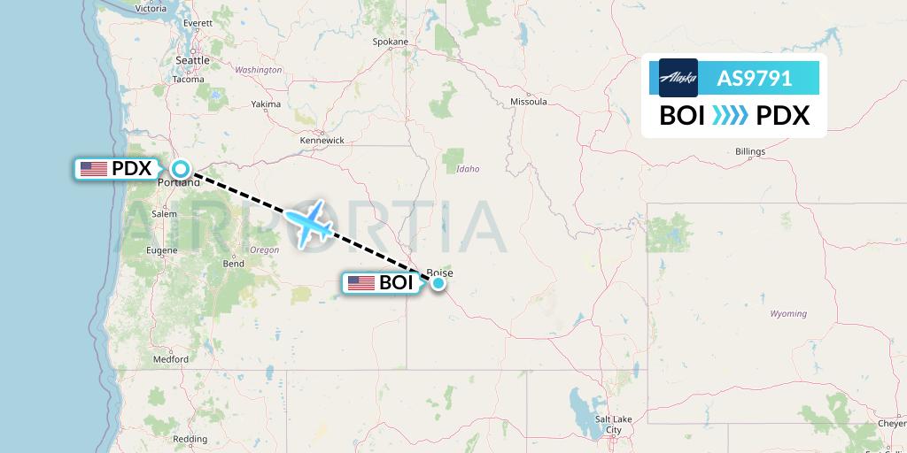 AS9791 Alaska Airlines Flight Map: Boise to Portland