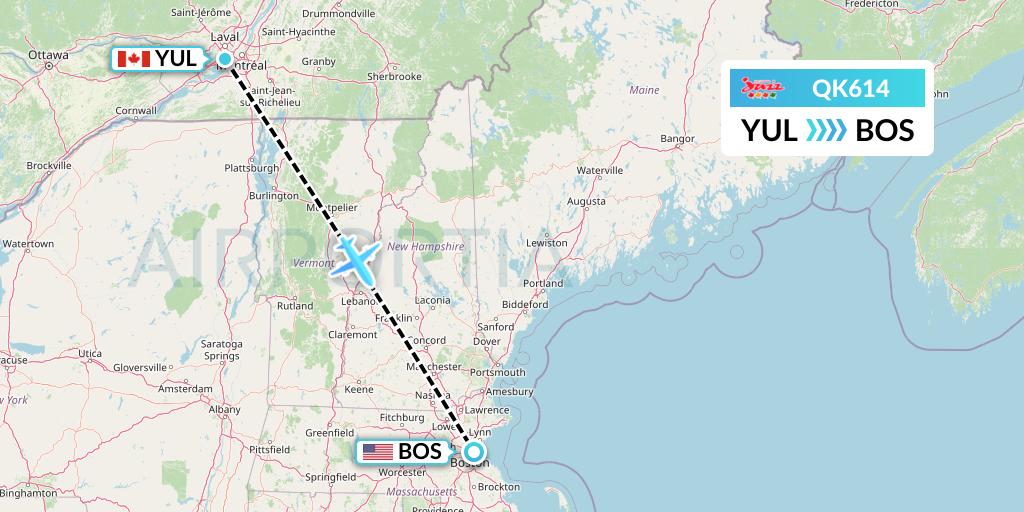 QK614 Jazz Air Flight Map: Montreal to Boston