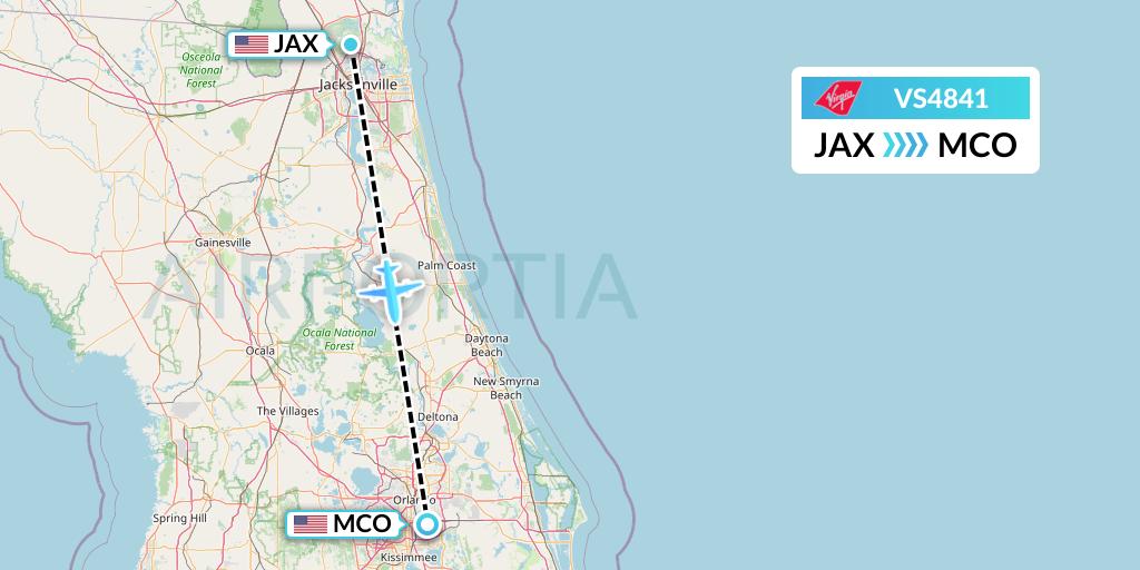 VS4841 Virgin Atlantic Airways Flight Map: Jacksonville to Orlando