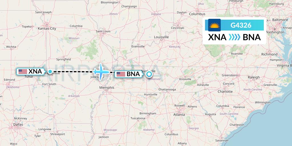G4326 Allegiant Air Flight Map: Bentonville to Nashville
