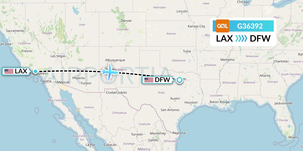 G36392 GOL Transportes Aeros Flight Map: Los Angeles to Dallas