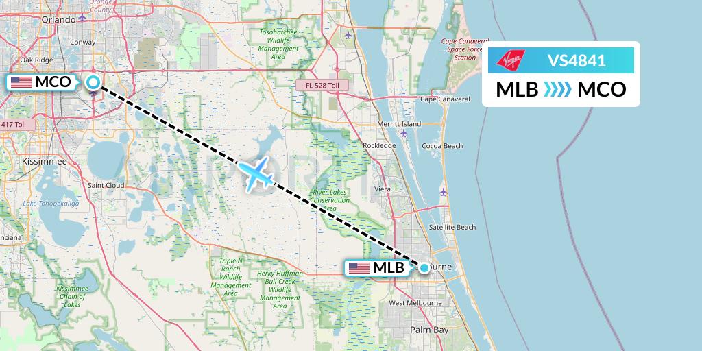 VS4841 Virgin Atlantic Airways Flight Map: Melbourne to Orlando