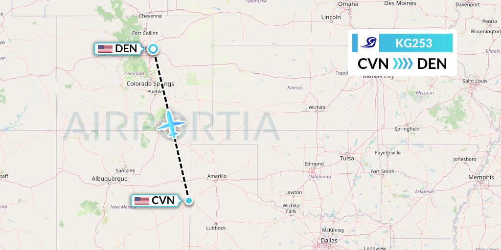 KG253 Key Lime Air Flight Map: Clovis to Denver