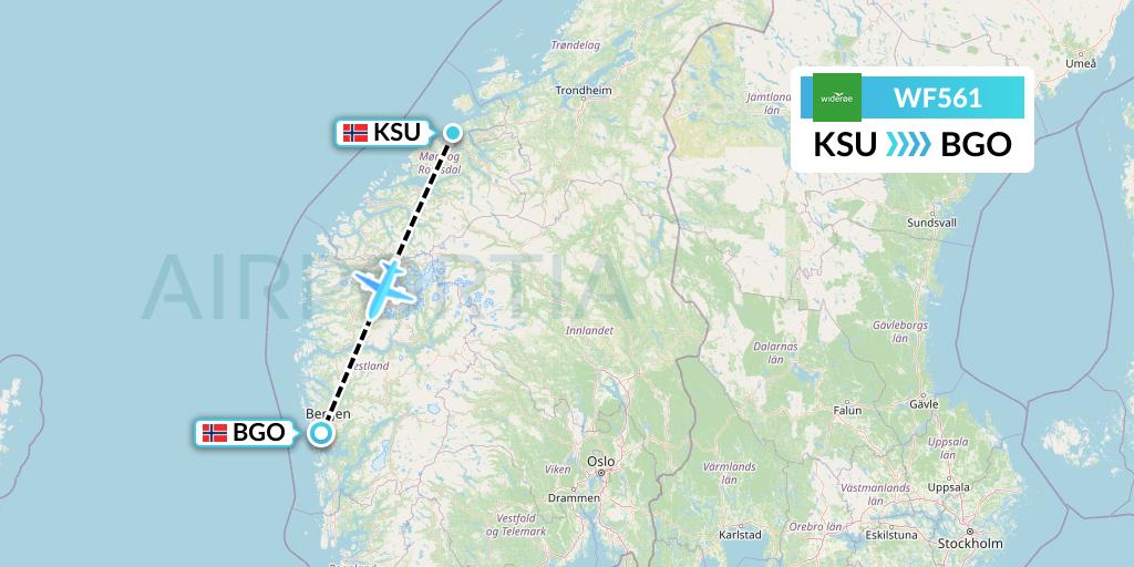 WF561 Wideroe Flight Map: Kristiansund to Bergen