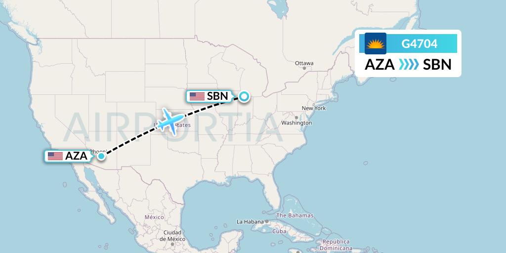 G4704 Allegiant Air Flight Map: Phoenix to South Bend