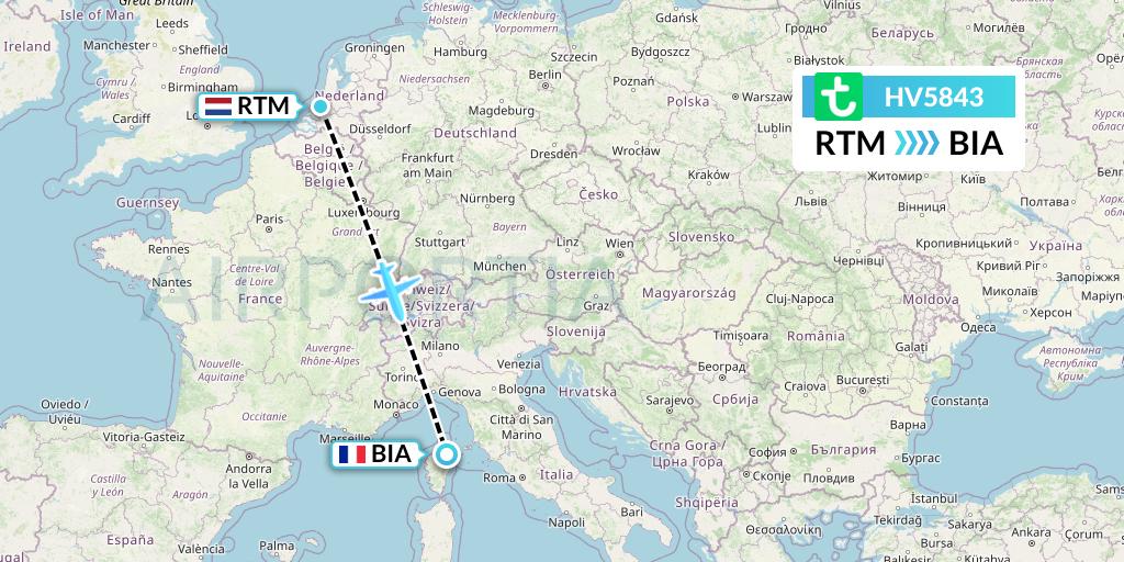HV5843 Transavia Flight Map: Rotterdam to Bastia