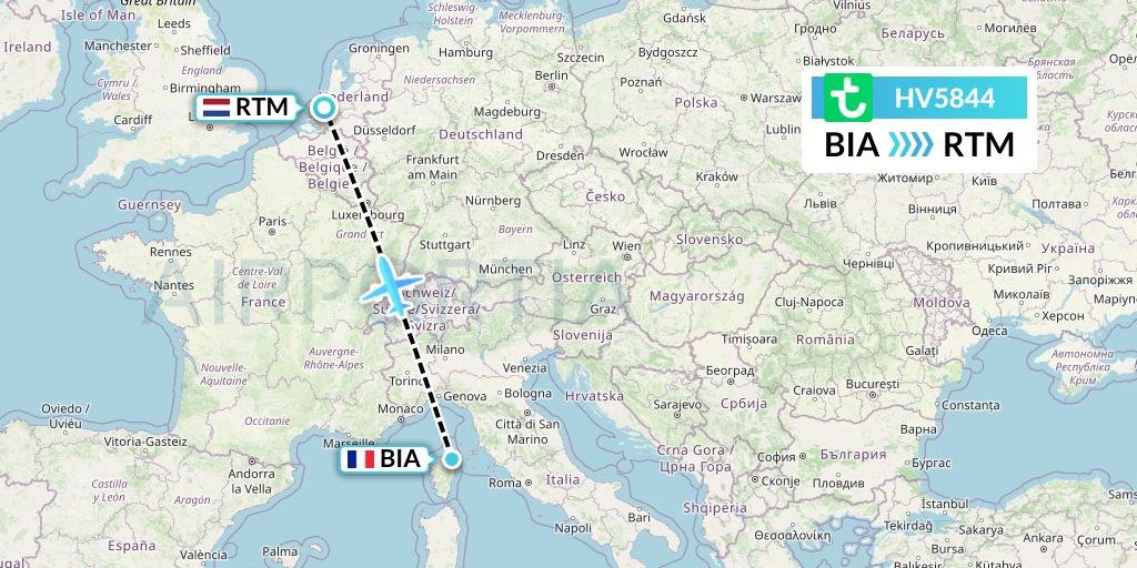 HV5844 Transavia Flight Map: Bastia to Rotterdam