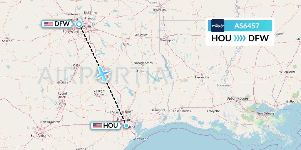AS6457 Alaska Airlines Flight Map: Houston to Dallas