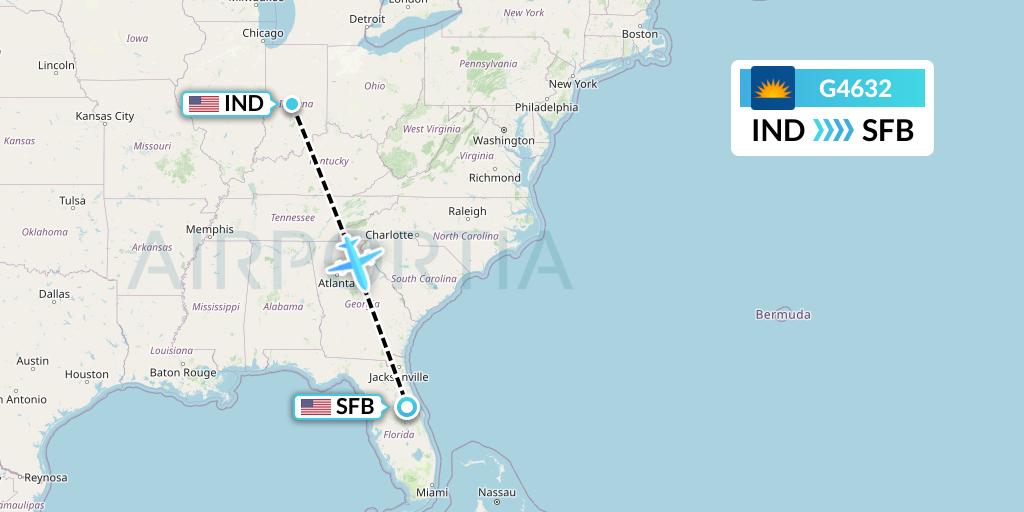 G4632 Allegiant Air Flight Map: Indianapolis to Orlando