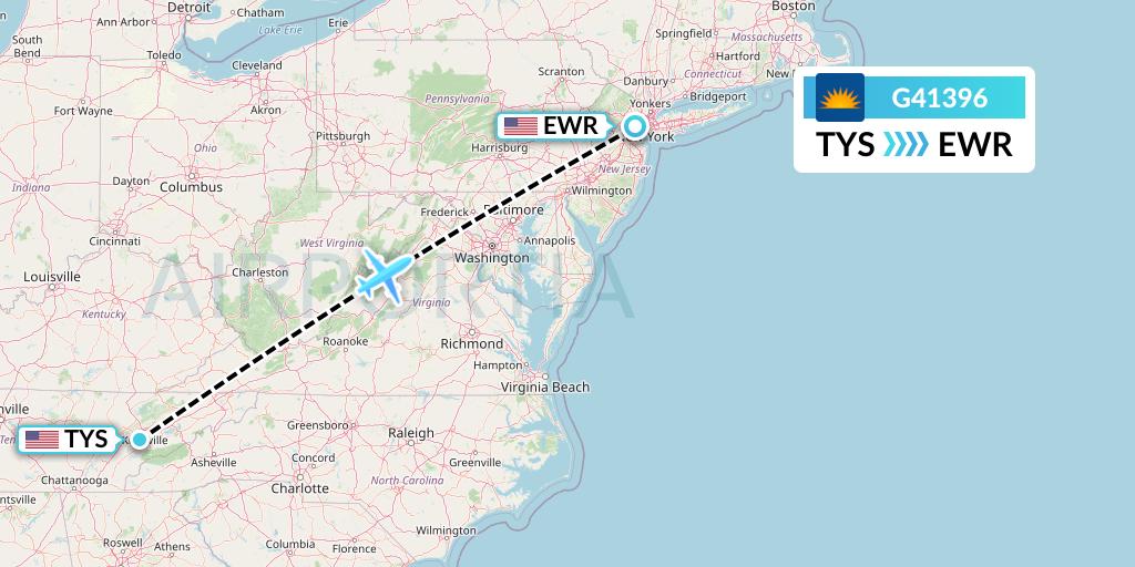 G41396 Allegiant Air Flight Map: Knoxville to New York