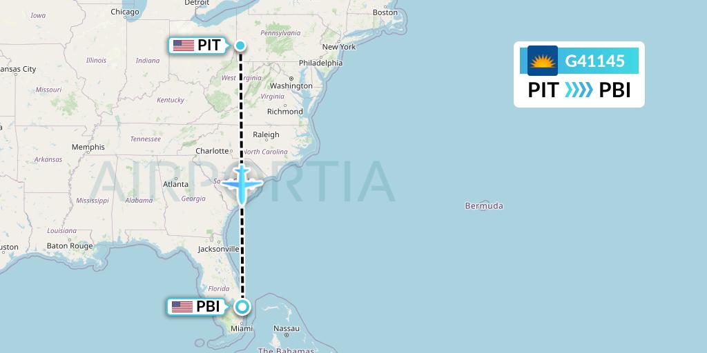 G41145 Allegiant Air Flight Map: Pittsburgh to West Palm Beach