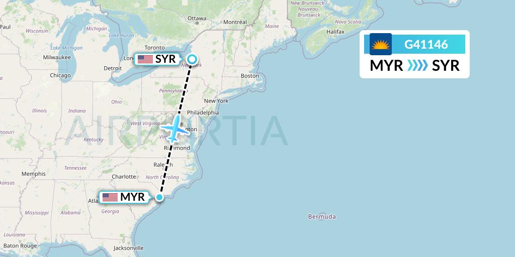 G41146 Allegiant Air Flight Map: Myrtle Beach to Syracuse
