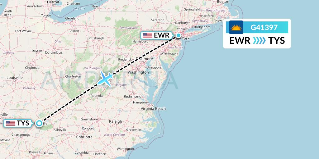 G41397 Allegiant Air Flight Map: New York to Knoxville