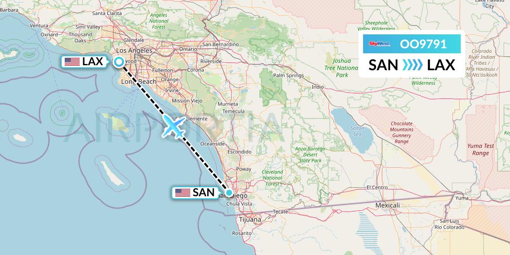 OO9791 SkyWest Airlines Flight Map: San Diego to Los Angeles