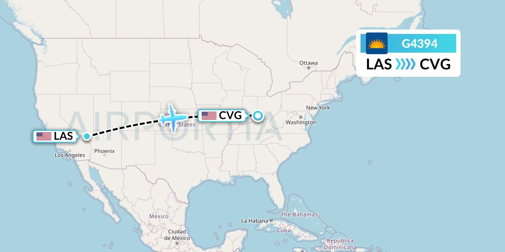G4394 Allegiant Air Flight Map: Las Vegas to Cincinnati