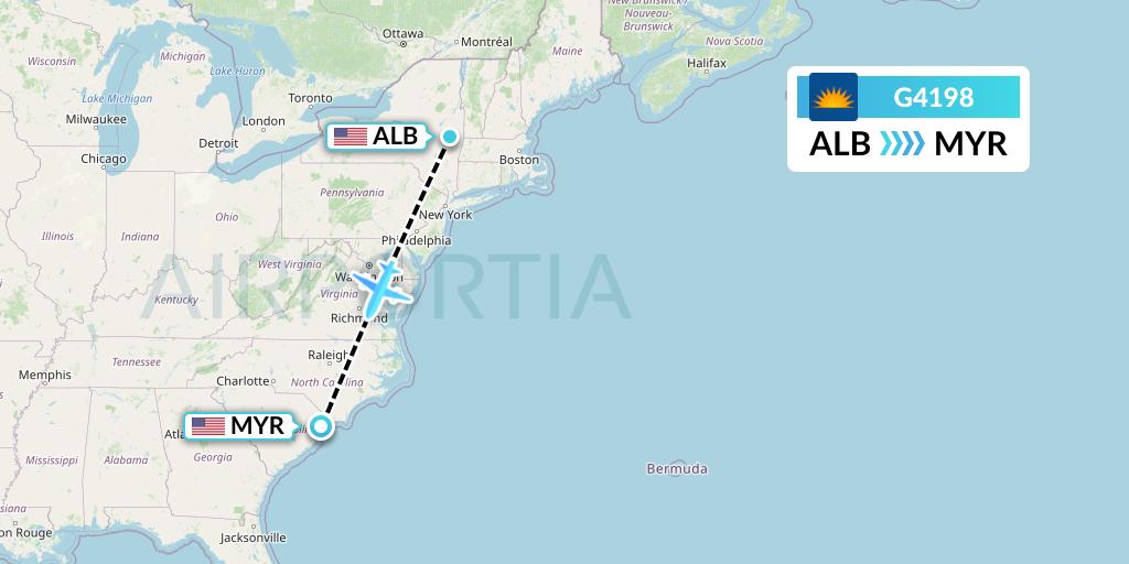 G4198 Allegiant Air Flight Map: Albany to Myrtle Beach