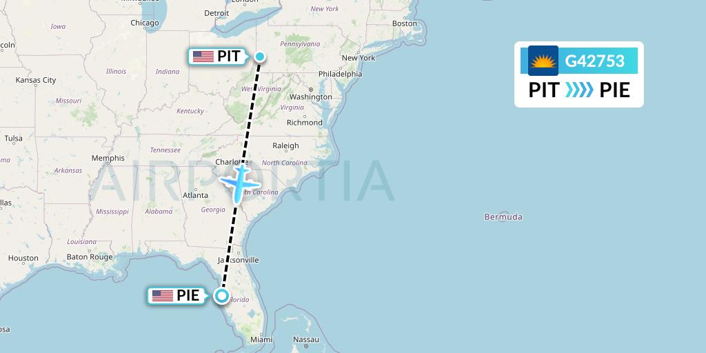 G42753 Allegiant Air Flight Map: Pittsburgh to St. Petersburg