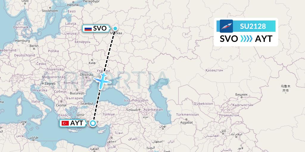 SU2128 Aeroflot Flight Map: Moscow to Antalya