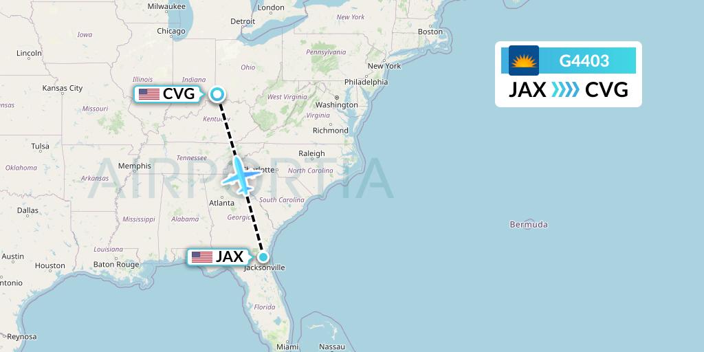 G4403 Allegiant Air Flight Map: Jacksonville to Cincinnati