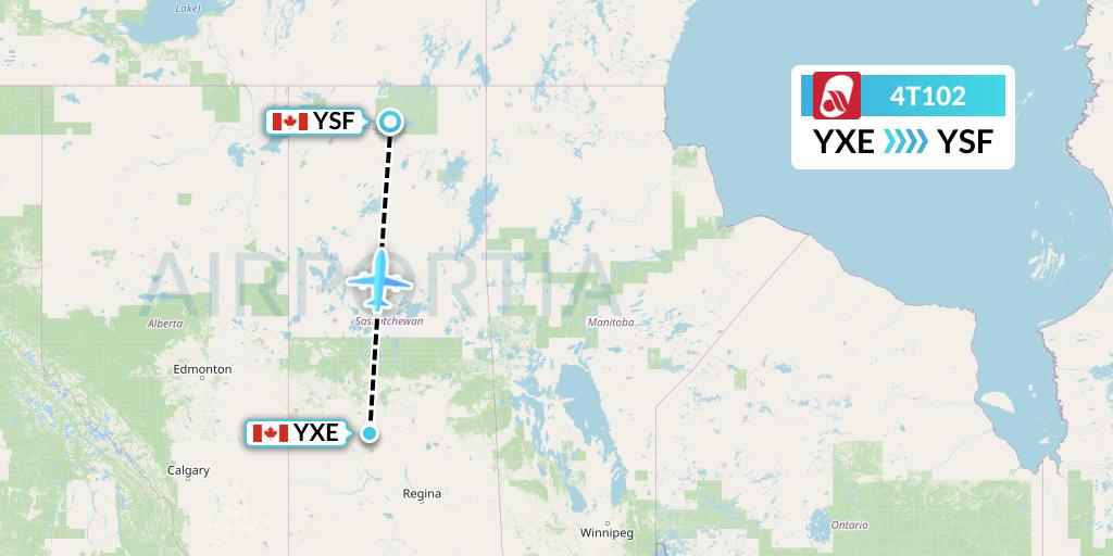 4T102 Rise Air Flight Map: Saskatoon to Stony Rapids