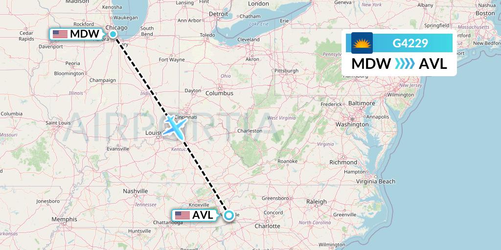 G4229 Allegiant Air Flight Map: Chicago to Asheville