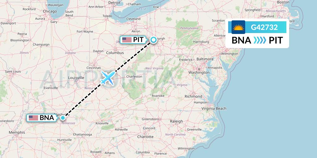 G42732 Allegiant Air Flight Map: Nashville to Pittsburgh