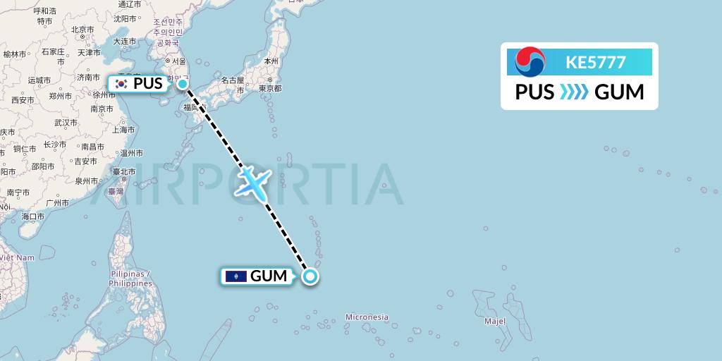KE5777 Korean Air Flight Map: Busan to Guam