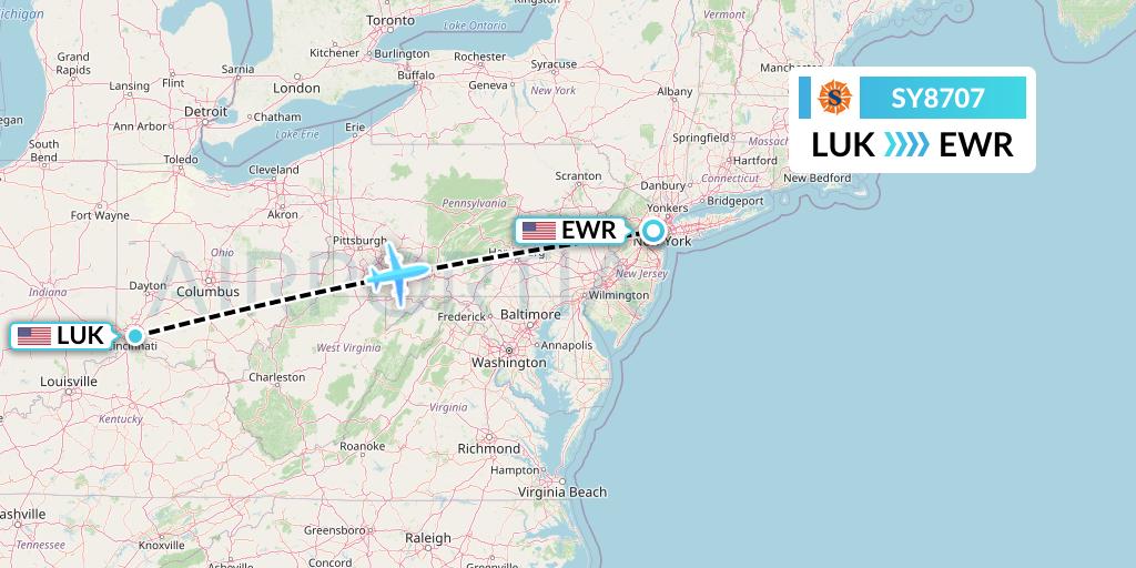 SY8707 Sun Country Airlines Flight Map: Cincinnati to New York