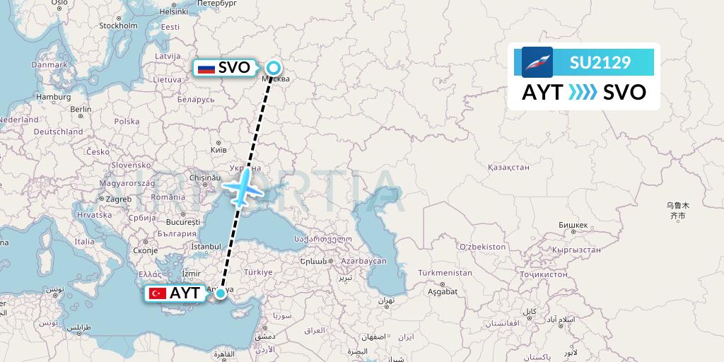 SU2129 Aeroflot Flight Map: Antalya to Moscow