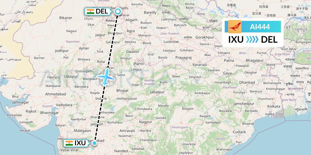 AI444 Air India Flight Map: Aurangabad to Delhi