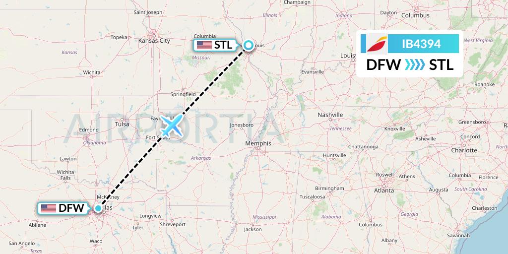 IB4394 Iberia Flight Map: Dallas to St. Louis