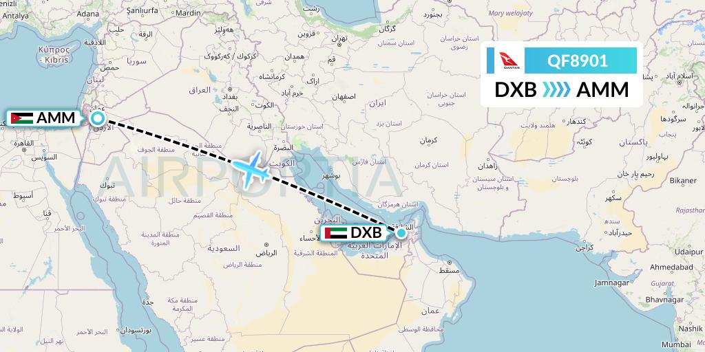 QF8901 Qantas Flight Map: Dubai to Amman