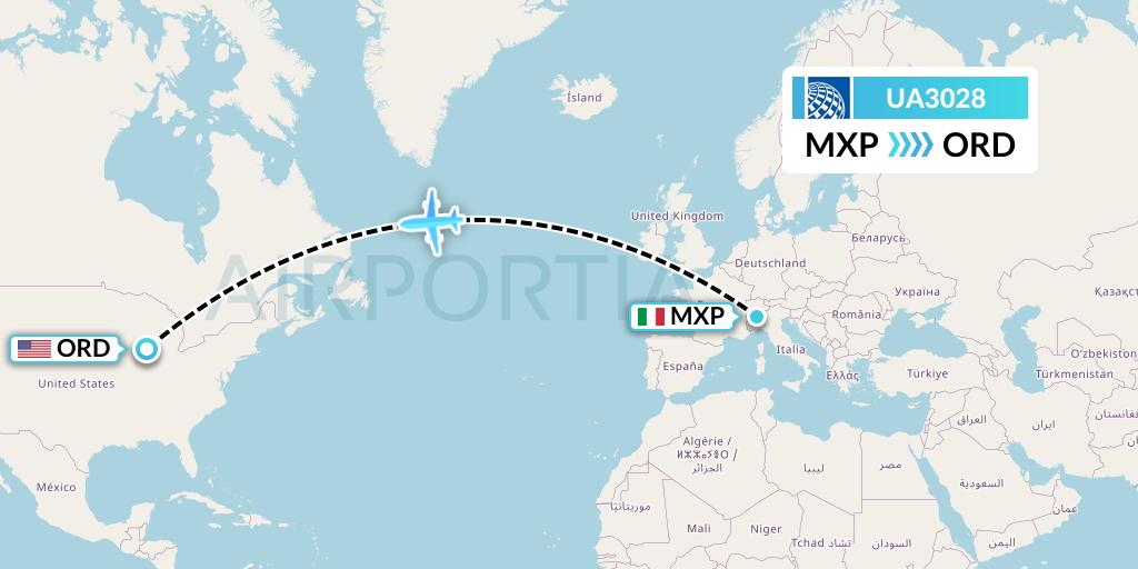 UA3028 United Airlines Flight Map: Milan to Chicago