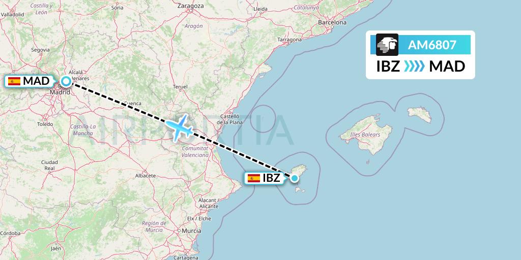 AM6807 Aeromexico Flight Map: Ibiza to Madrid