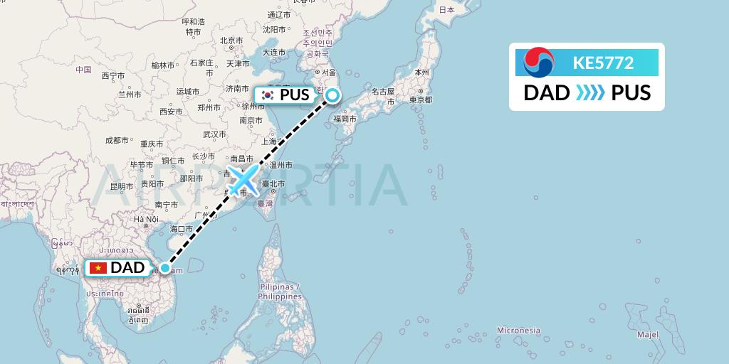 KE5772 Korean Air Flight Map: Da Nang to Busan