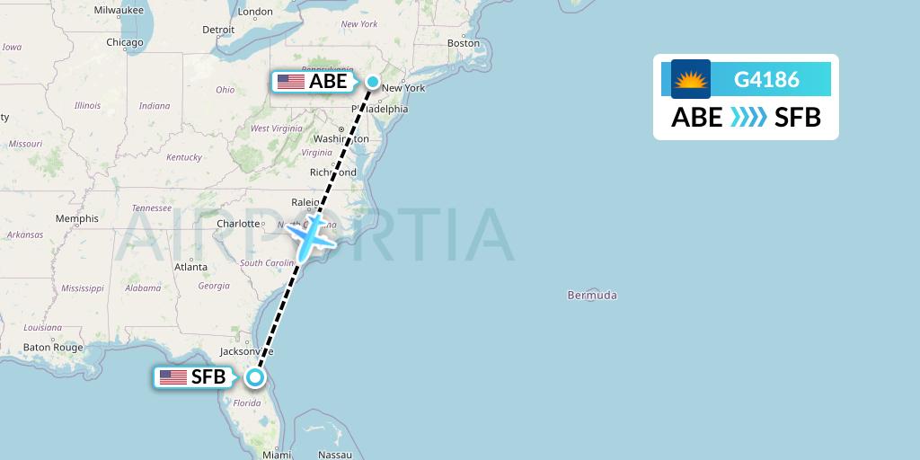 G4186 Allegiant Air Flight Map: Allentown to Orlando
