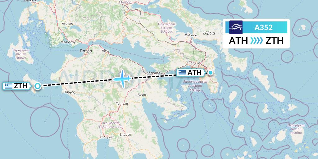 A352 Aegean Airlines Flight Map: Athens to Zakynthos