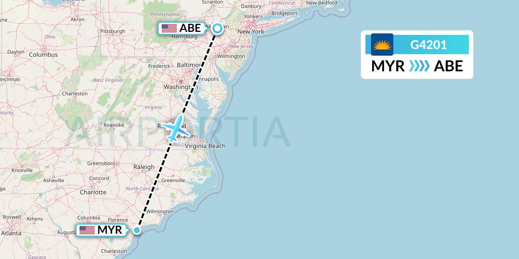 G4201 Allegiant Air Flight Map: Myrtle Beach to Allentown