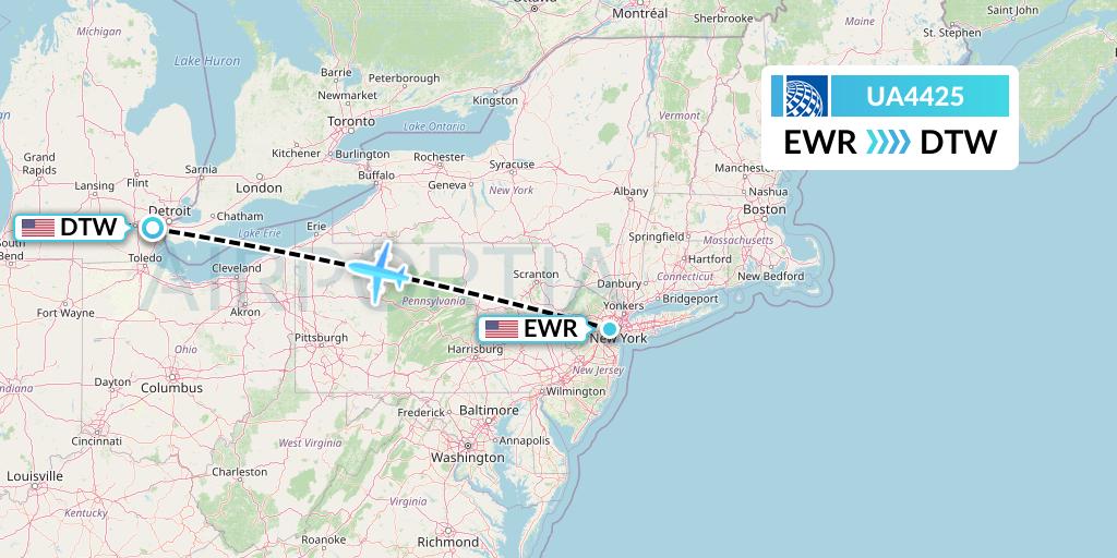 UA4425 United Airlines Flight Map: New York to Detroit