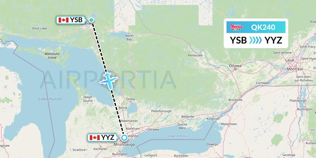 QK240 Jazz Air Flight Map: Sudbury to Toronto