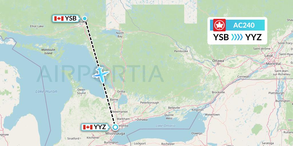 AC240 Air Canada Flight Map: Sudbury to Toronto