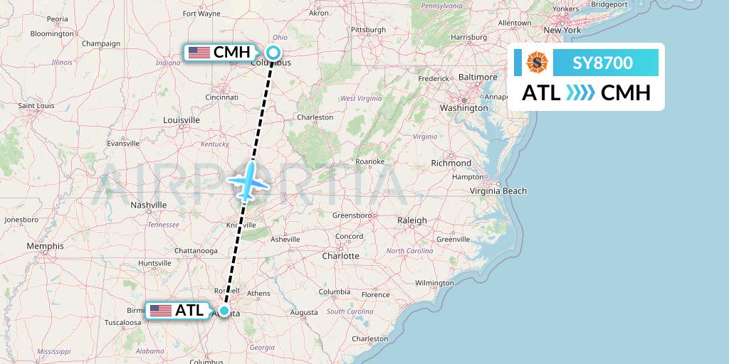 SY8700 Sun Country Airlines Flight Map: Atlanta to Columbus