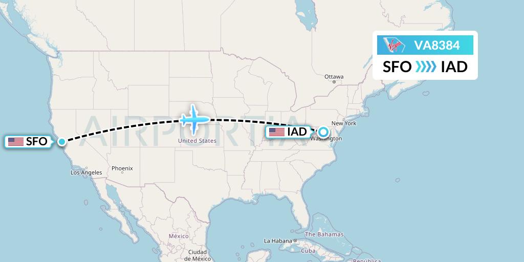 VA8384 Virgin Australia Flight Map: San Francisco to Washington