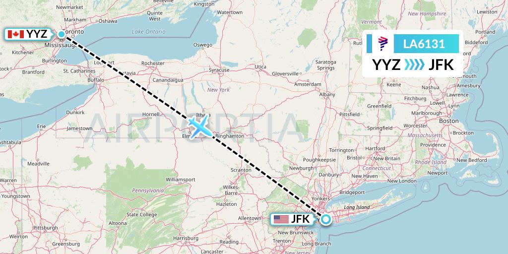 LA6131 LAN Airlines Flight Map: Toronto to New York