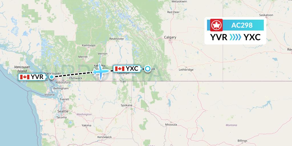 AC298 Air Canada Flight Map: Vancouver to Cranbrook