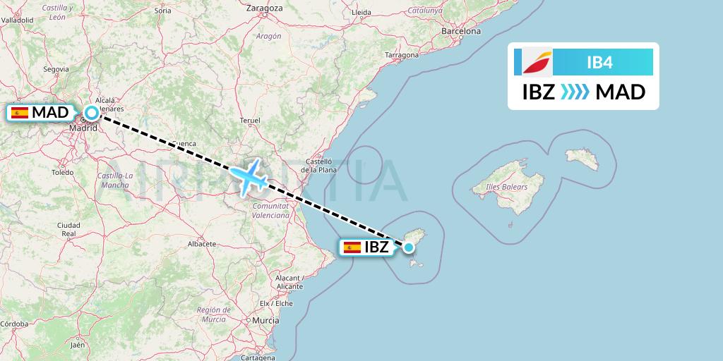 IB4 Iberia Flight Map: Ibiza to Madrid